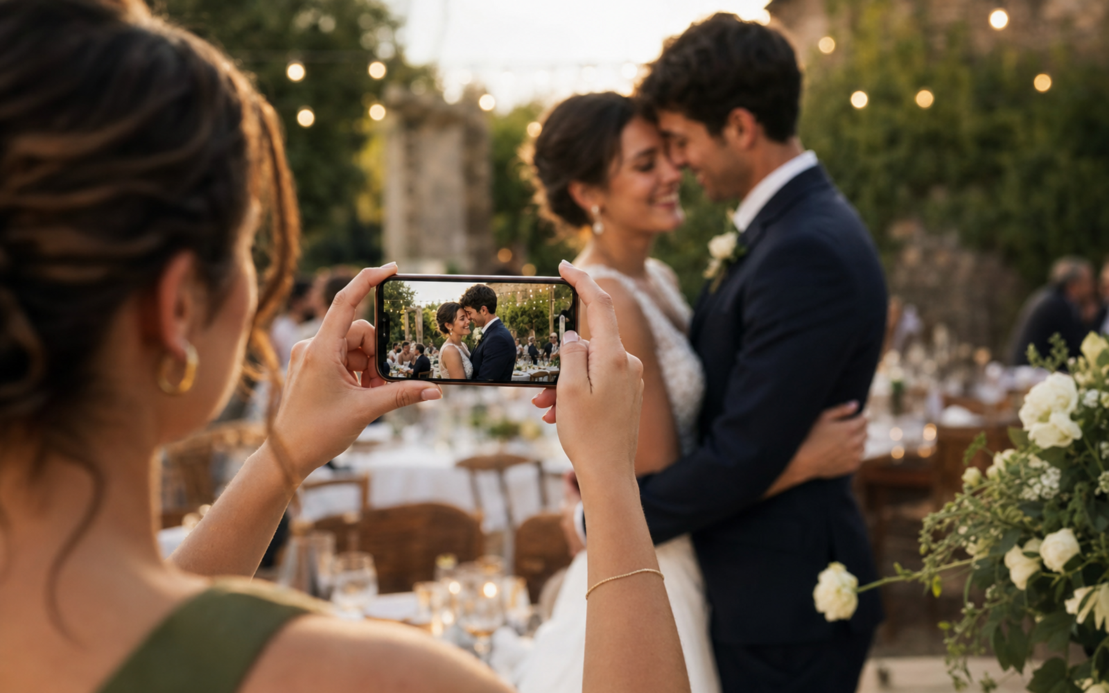Guest takes a thoughtful and meaningful wedding photo