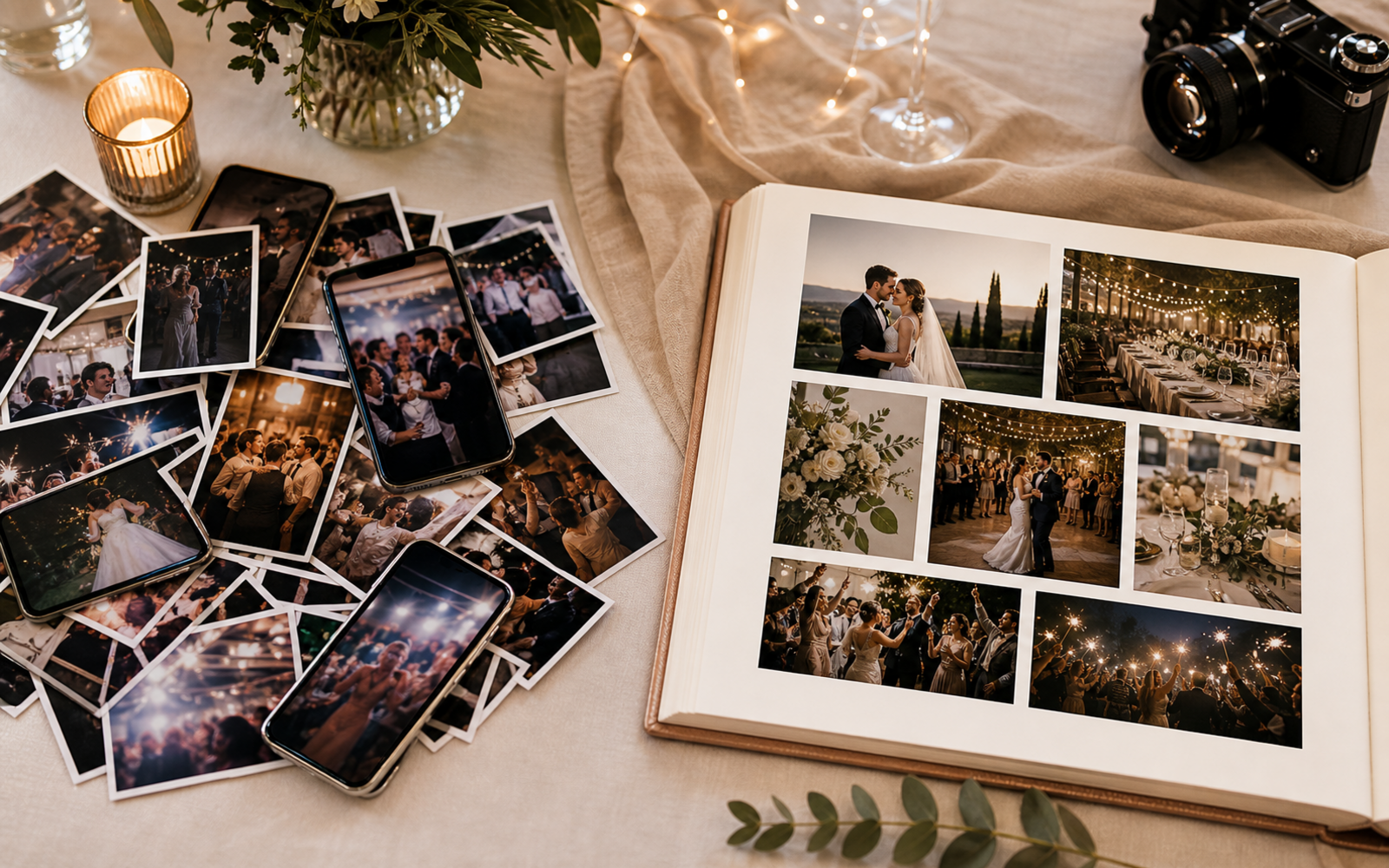Comparison of chaotic collection and curated wedding photo album