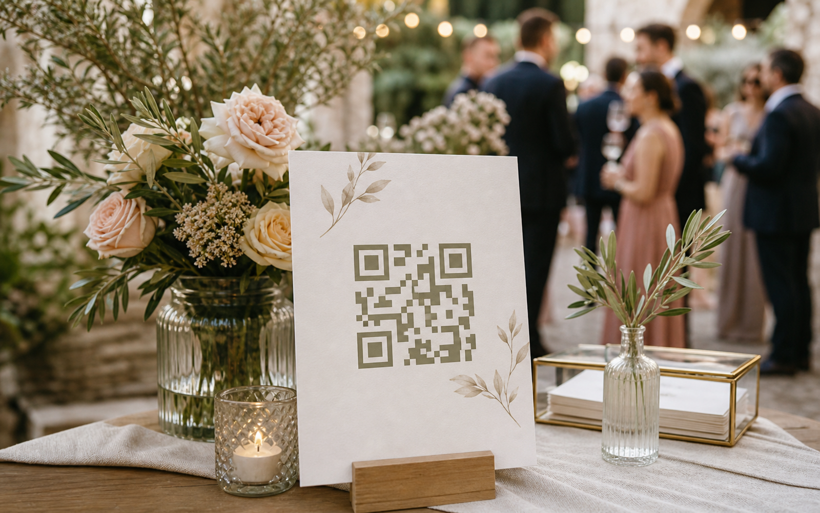 Wedding QR code on elegant guest experience signage